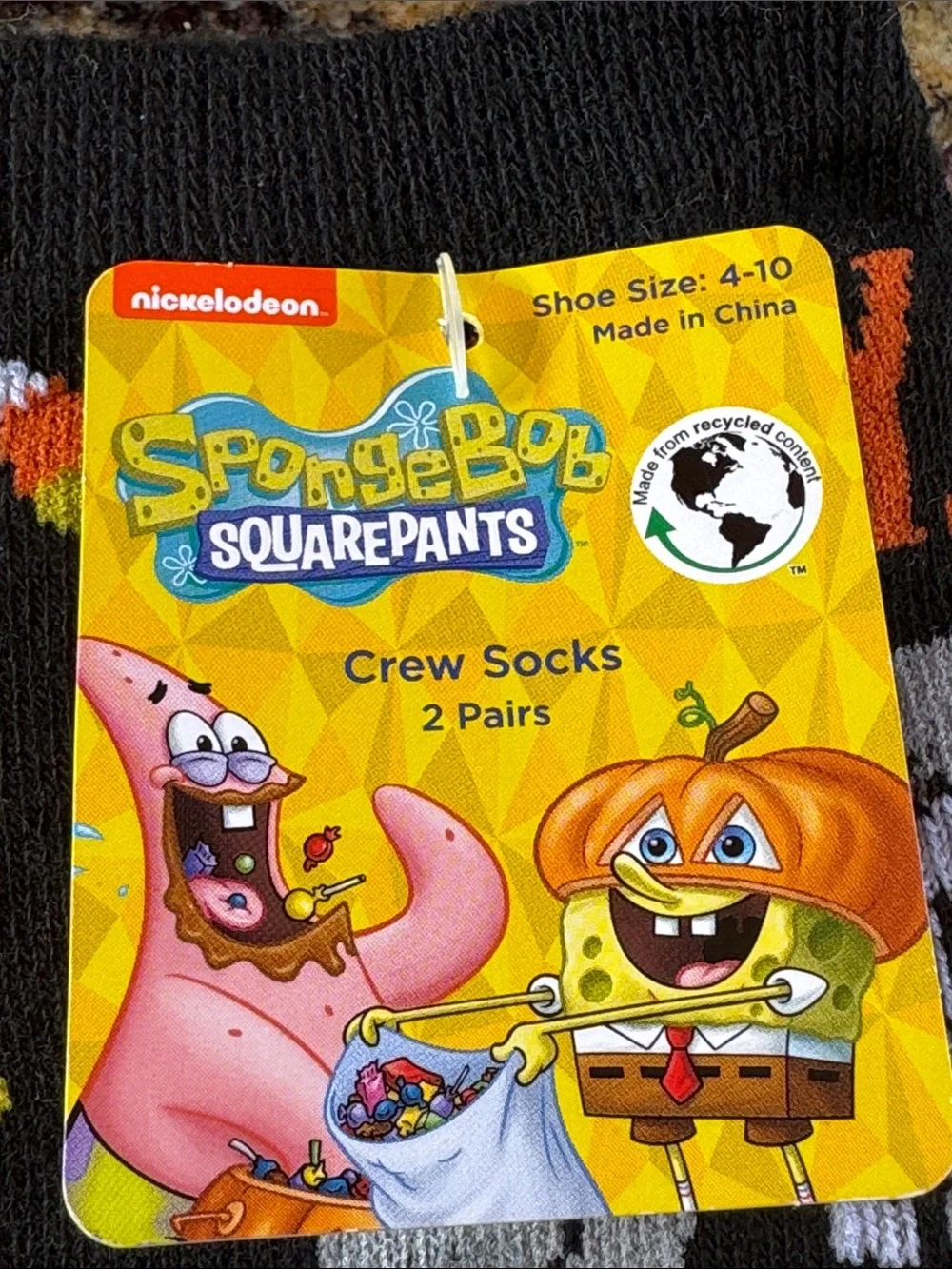 Nickelodeon SpongeBob Halloween 'Boo!' Crew Socks - Black & Orange